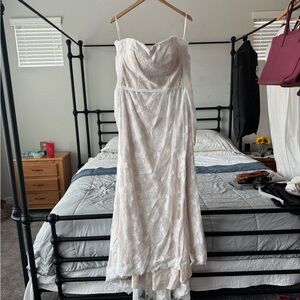 Melissa Sweet - Cream Lace Wedding Dress with Lace Off-the-Shoulder Sleeves